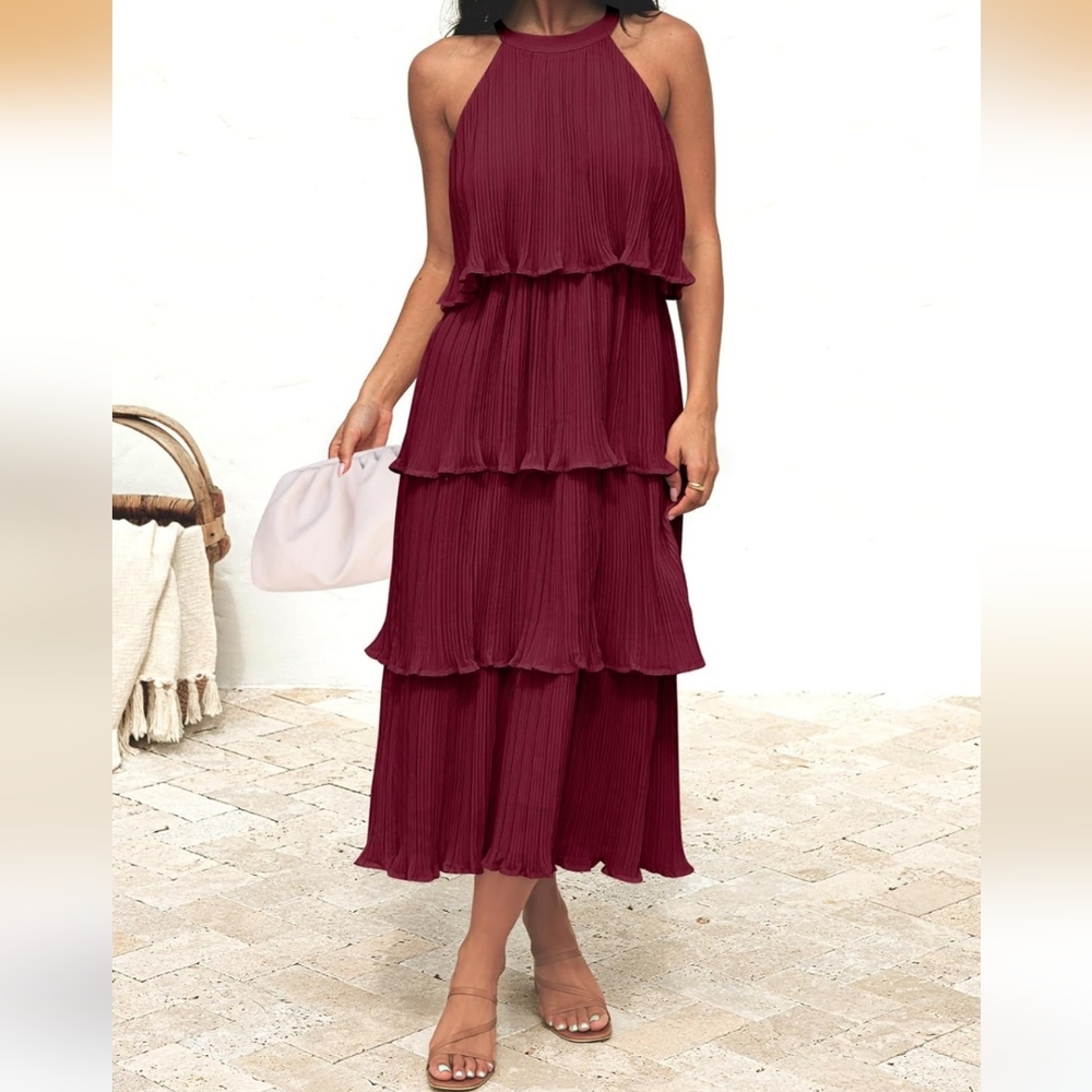 Chic Burgundy Tiered Midi Dress
